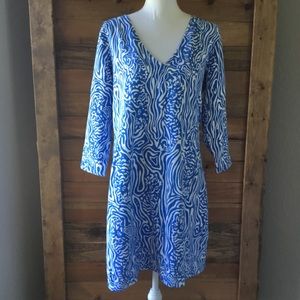 Lilly Pulitzer Womens Blue & White Animal PrintLong Sleeve Dress